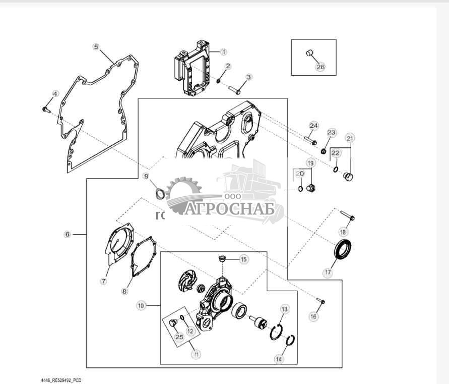 4446 Крышка распределительных шестерен и водяной насос 